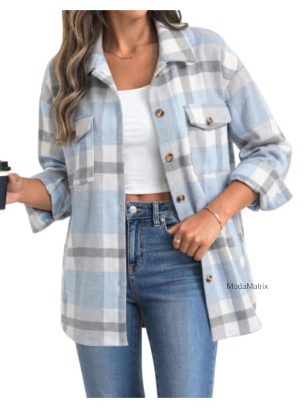 Women's Plaid Shacket Long Sleeve Button Down Jacket Casual